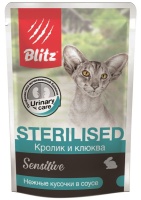 BLITZ Sterilised Cats д/стерилизованныз кошек Кролик Клюква в соусе 85гр арт.681662